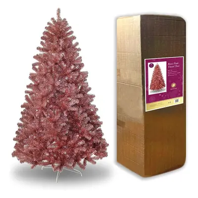 7Ft/2.1M Artificial Christmas Tree Rose Gold Shiny Tinsel Tips Bushy Look