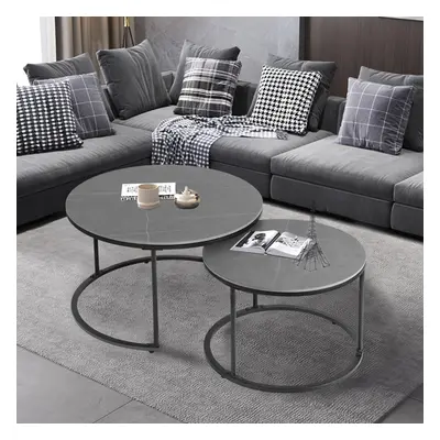 2 Premium Round Nesting Coffee Table Thicken Metal Stacking Side Table