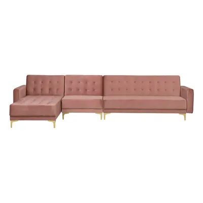 Corner Sofa ABERDEEN Velvet Pink Right Hand