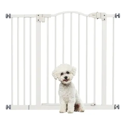 PawHut 74-94cm Adjustable Metal Pet Gate Safety Barrier w/ Auto-Close White