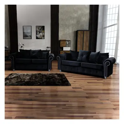 (3+2 Seated Sofa, Black) Ashwin 3+2 Seater and Corner Luxuries Sofa