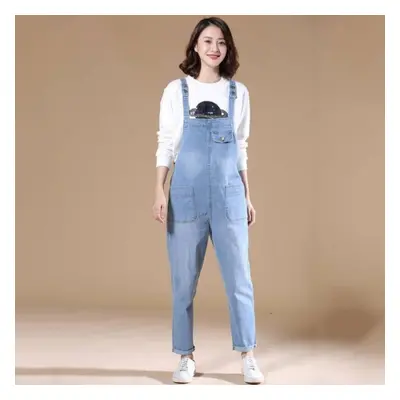 (light blue, XL) Fashion Loose Pocket Jeans Women Autumn Bib Pants Overalls Shoulder Strap Jumps