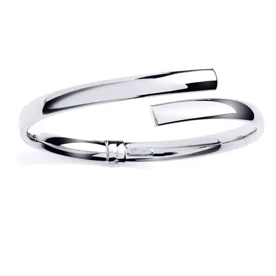 Jewelco London Ladies Platinum Plated Sterling Silver Oval Tube Crossover Bypass Bangle Bracelet