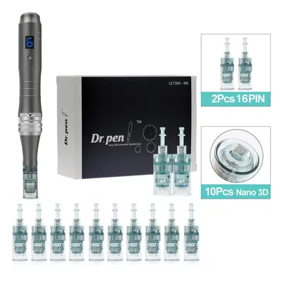 (M8W+10PCS Nano 3D) Dr.pen M8w Rechargeable Microneedle Pen Mesotherapy Skin Care Kit With 12pcs