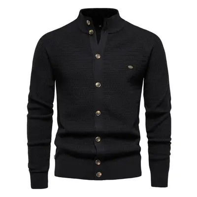 (black, 60-70 kg) Aiopeson Men&apos;s Cardigan New Winter Solid Color Cotton High Quality Button