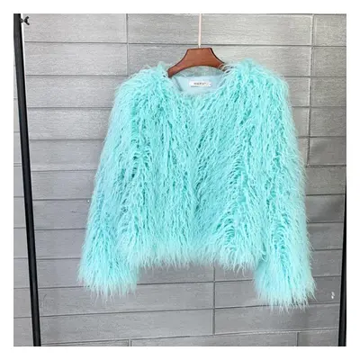 (light blue, L) Color Women&apos;s Fur Coat Colorful Fluffy Pink Lamb Fur Faux Fur Coat Sheepski