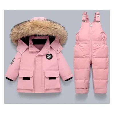 (pink, 110(4T)) Children Clothing Set 2pcs Baby Winter Warm Down Jackets Boys Thicken Jumpsuit I