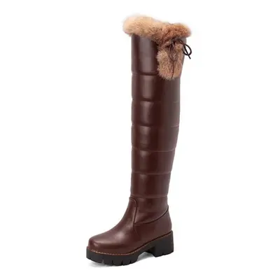 (brown, 34) Women&apos;s High Heeled Boots, Fashionable And Warm Snow Boots, Thick Heeled Large 