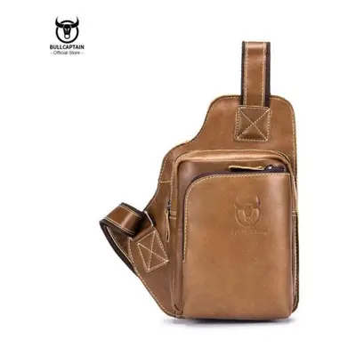 (brown) Bullcaptain Men&apos;s Fashion Chest Bag Soft Leather Chest Bag Men Casual Messenger Bag