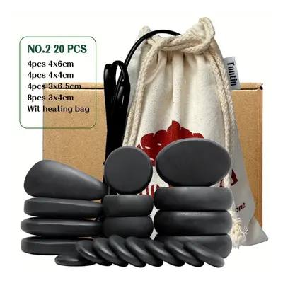 (NO.2 with heater) Tontin 20pcs/set Hot Stone Massage Set Heater Box Relieve Stress Back Pain He