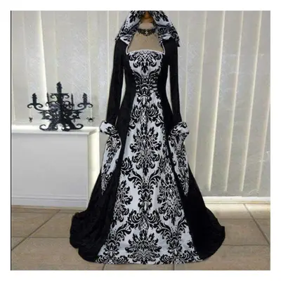 (white, XXXXXL) (joy Choose)women Vintage Retro Gothic Long Sleeve Hooded Dress Long Gown Dresse