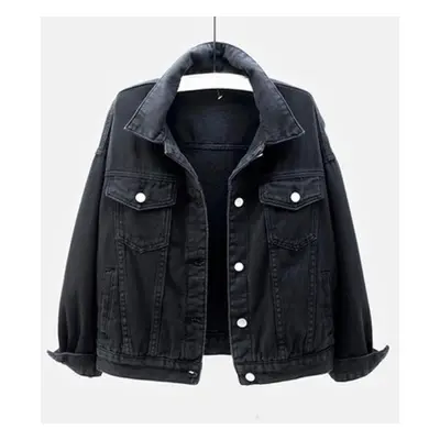 (black, 4XL) Spring Color Denim Jacket Women&apos;s Short Korean Loose Long Sleeve Jacket Studen