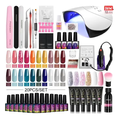 (set 02) Phoenixy Nail Gel Manicure Set Led Dryer Lamp Colors Polish Gel Poly Uv Gel Nail Polish