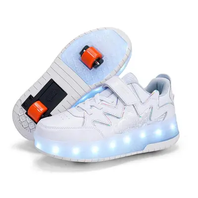 (white, 36) Child Two-wheeled Charging Led Lamp Shoes Robe Skating Shoes Roller Skate Shoes Girl