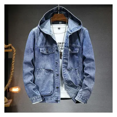 (light blue, XXXL) Spring Men&apos;s Hooded Denim Jacket Casual Fashion Sport Denim Jacket