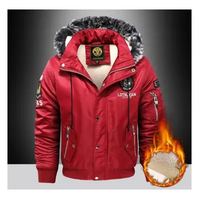 (red, M) Thick Fashion Down & Parka Coat Oversize Plus Velvet Thick Keep Warm Winter Men&apos;s 