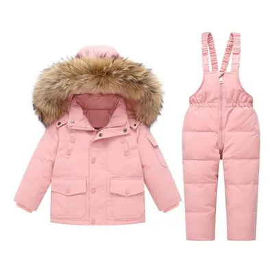 (pink, 120(5-6T)) Years Stylish Set Baby Girl Winter Down Jacket And Jumpsuit Zipper Elastic Wai