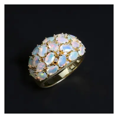 (yellow, us ring size 9#) Luxury 3.8ct Opal Ring Pure Sterling Silver Natural Ethiopia Colorful 