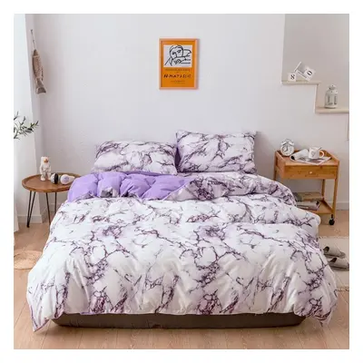 (purple, AU-Queen(3pcs)) Bedding Marble Pattern Plain Print Quilt Cover Sheet Three Or Four Piec