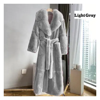 (light gray, 4XL) Winter Women Fashion Coat Color Plus Size Coat Luxury Jacket Fur Coat Ladies W