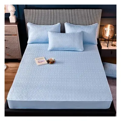 (sky blue, Mattress Cover(120x200cm)) High-quality Thick Quilted Double Bed Sheet Mattress Cover