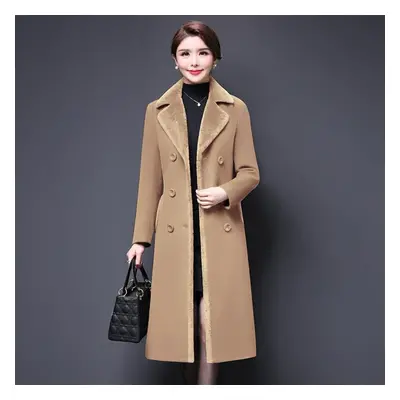 (camel, L) Women Wool Blends Coat Winter Fashion Thicken Cashmere Collar Long Jacket Warm Slim O