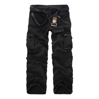 (black, 29) Mens Mulity Pocket Cargo Pants Male Camouflage Workout Jogger Trousers Hiking Climbi