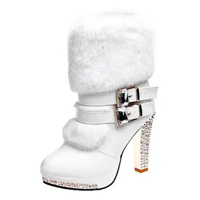 (white, 36) Winter Shoes Women High Heels Boots Fashion Ladies Warm Fur Shoes Super High Heels 1