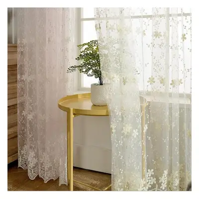 (W400xH265cm Grommet Top) Embroidered Lace Curtains Living Room Bedroom Elegant Organza Floral D