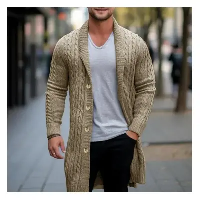 (khaki, L) Woolen Trench Coat For Men Spring And Autumn Knit Cardigan Jacket Casual Overcoat