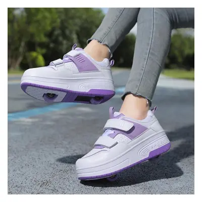 (purple, 38) Children Kids Sneakers With Two Wheels Roller Skate Walking Shoes Ultra-light Boys 