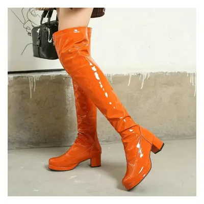 (orange, 37) Women Over The Knee High Boots Block Heels Ladies Long Boots Party Women Winter Sho