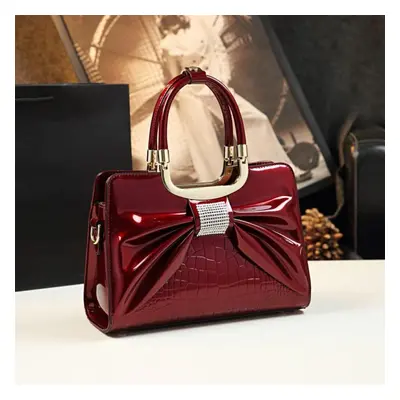 (red) European And American Fashion Bow Leather Shoulder Messenger Handbag Middle-aged Ladies Ba