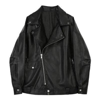 (black, S) Autumn Faux Soft Leather Pu Jacket Women Loose Punk Coat Female Turndown Collar Moto 