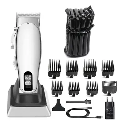 (as the picture, silver With bubble) Full Metal Professional Hair Clipper Electric Beard Hair Tr