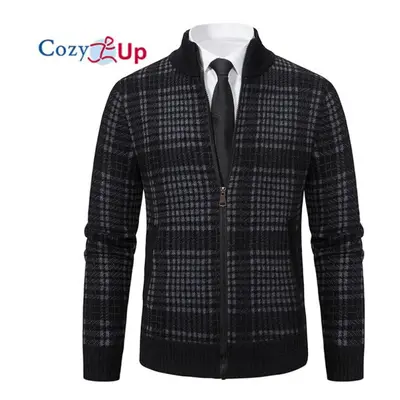 (black, XL) Cozy Up Men&apos;s Knitted Sweater Slim Turtleneck Long Sleeves Casual Plaid Jacket