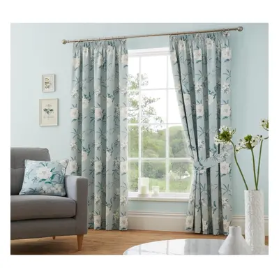 (W 90.2" x 90.2" (1 Panels), Duck Egg) Duck Egg Floral Curtains W90 x L90 (229 x 229cm) - 2x Pan