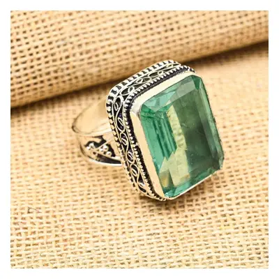 (green, 9.5) Aqua Apatite Gemstone Handmade Sterling Silver Ring Jewelry For Thanksgiving