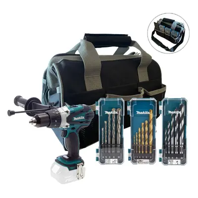 Makita DHP458 DHP458Z 18v LXT Lithium Combi Hammer Bare + Bag + 16PC Bit Set