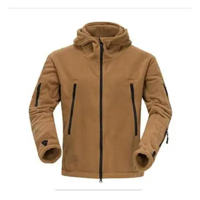 (tan, S) Military Fleece Tactical Jacket Men Thermal Outdoors Warm Hooded Coat Softshell Hike Ou