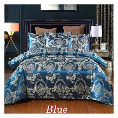 (blue, 135*200cm 2Pcs) Luxury Silk Jacquard Fabric Duvet Cover & Pillow Shams Set Comforter Cove