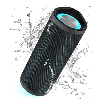 (Black) Portable Bluetooth Speaker, Wireless Outdoor Speaker, LED Lights, Enhanced Bass, IPX7 Fl