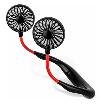 (Black) Portable Sports Mini Fan USB Charging Mute Hanging Neck Fans Folding for Outdoor Travell