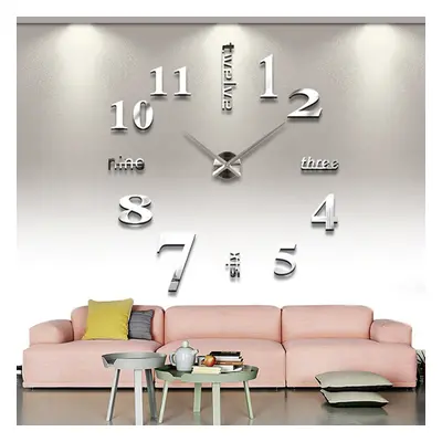 (Silver) 3D Modern Wall Clock Mirror Sticker Unique Big Number Watch Acrylic Number Wall Clock f