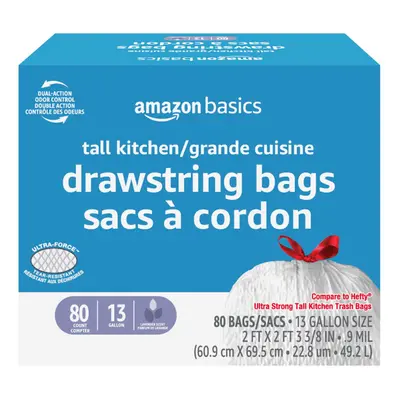 Amazon Basics Ultra-Force Tall Kitchen Drawstring Trash Bags Lavender Scented Gallon Count Pack 