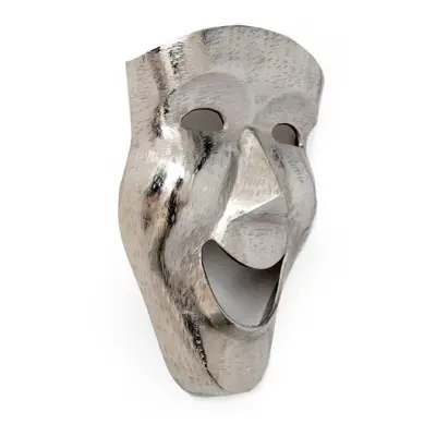 Large Silver Effect Metal Mask Happy Face Wall Plaque 46cm