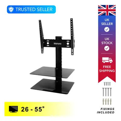 (26-55" Screens) MAHARA Tilt & Swivel TV Wall Bracket With Shelves