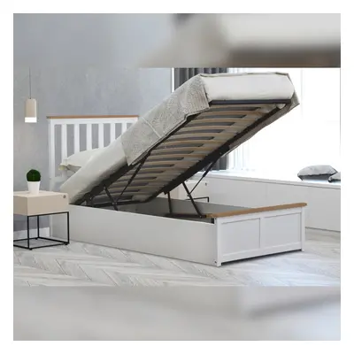 (3ft Single, With Kerri Mattress) White Wooden Gas Lift Ottoman Storage Bedframe 3ft 4ft 4ft6 5f