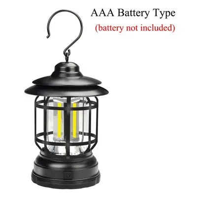 (AAA Battery Type) Mini Retro Camping Lantern USB Rechargeable Haning Hook Night Light Battery P