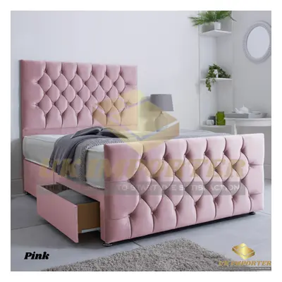 (Double (without Drawer), Pink Plush (without Mattress)) PLUSH DIVAN BED SET WITH MATTRESS 54" C